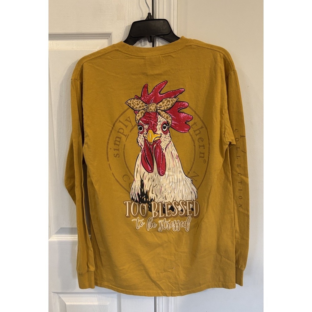 Simply Southern Shirt Women's Sz Medium Yellow Too‎ Blessed To Be Stressed
